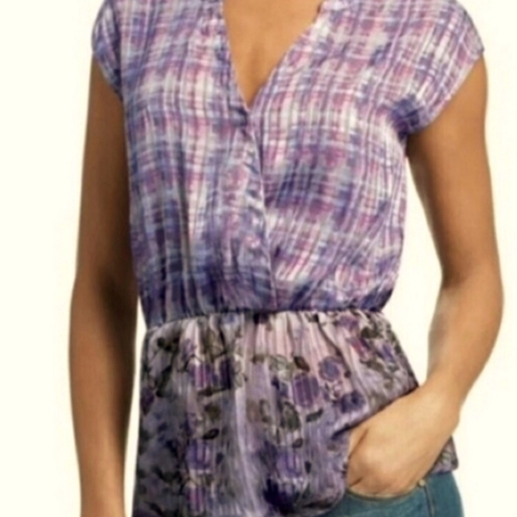 CAbi Tops - CAbi Purple White Grey Peplum Blouse